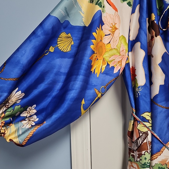 ANTONIO MELANI Raffaella Balloon Sleeve Satin Dress: Oceanprint: XL SEE DETAILS - Picture 2 of 16